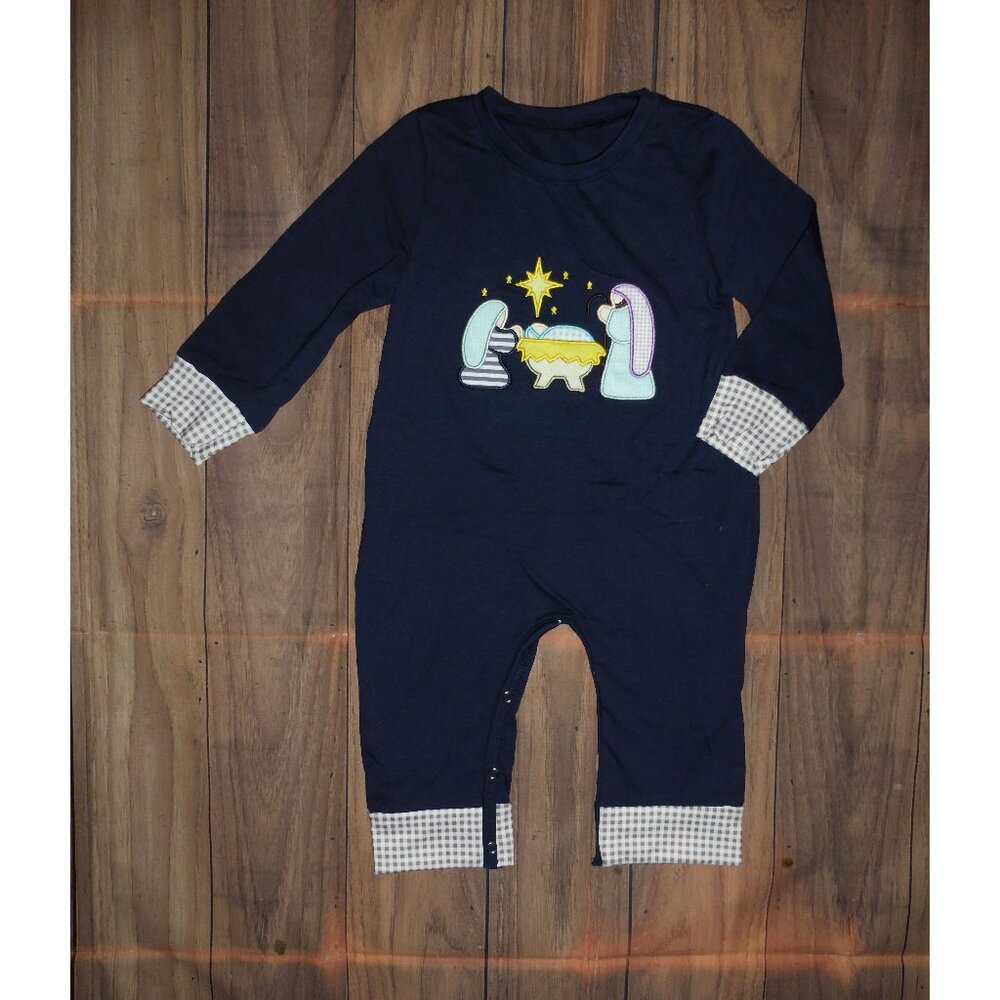 Navy Nativity One-Piece for Kids - Soft Long-Sleeve Romper